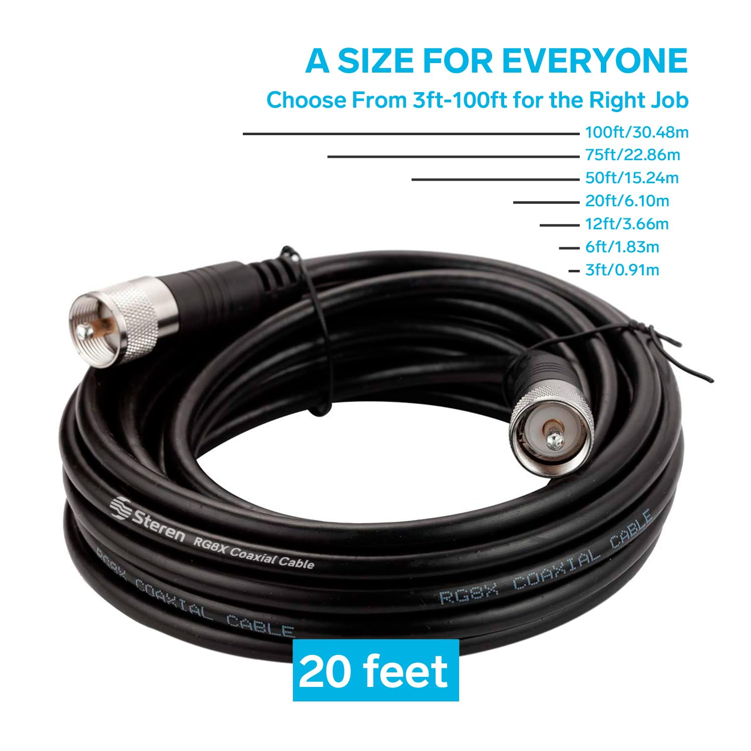 Amazon.com: STEREN RG8X Coaxial Cable 20 ft, CB Coax Cable with